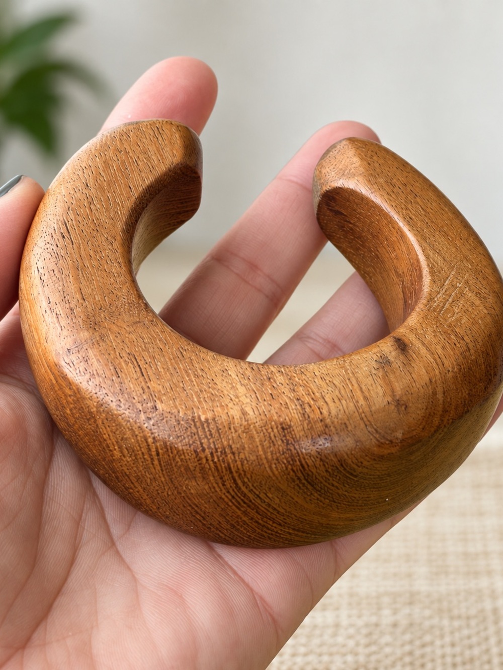 Vintage Chunky Wood Open Cuff Bangle Bracelet Boho Organic Modern Jewelry